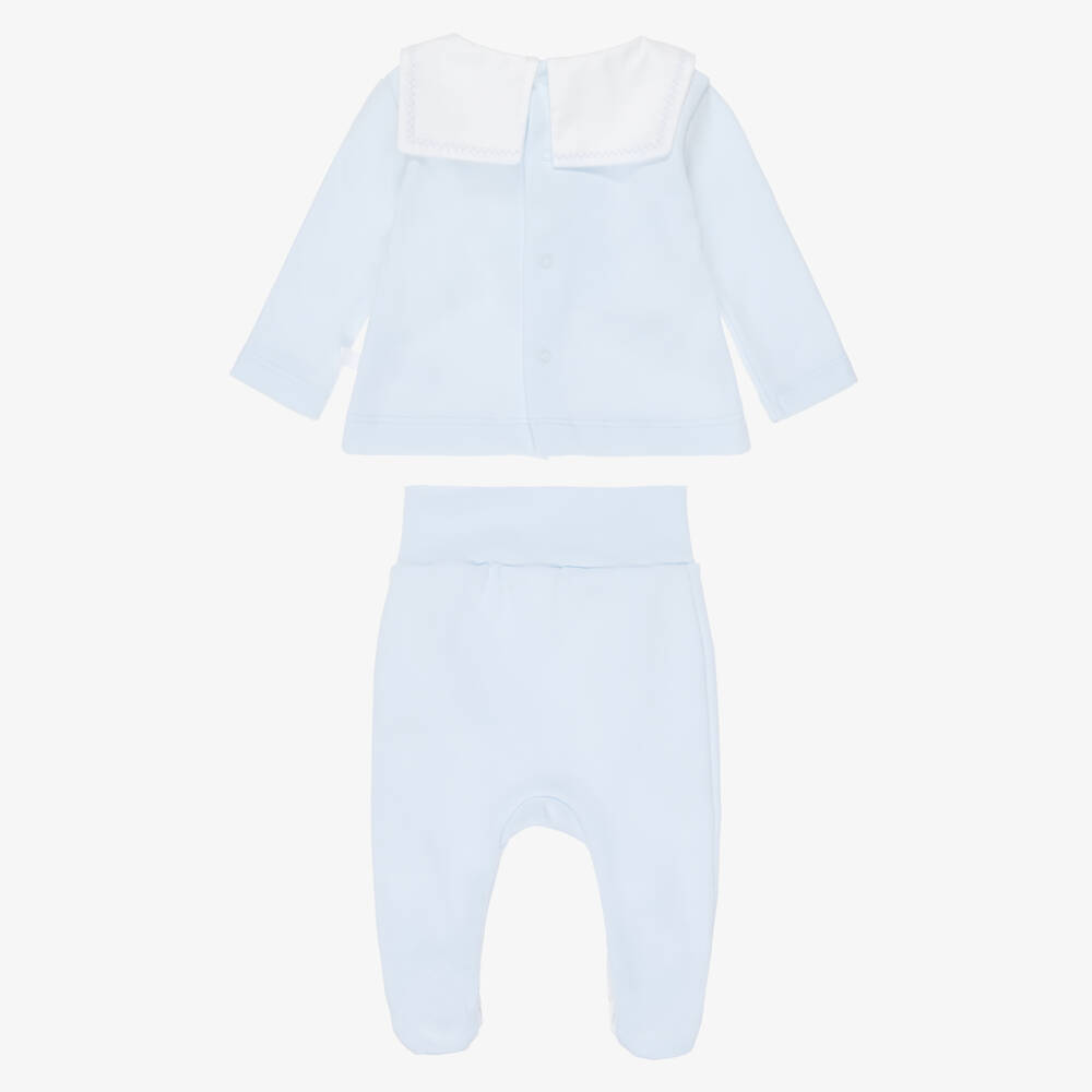 Laranjinha-Boys 2 Piece Babygrow in Pale Blue Jersey | Childrensalon