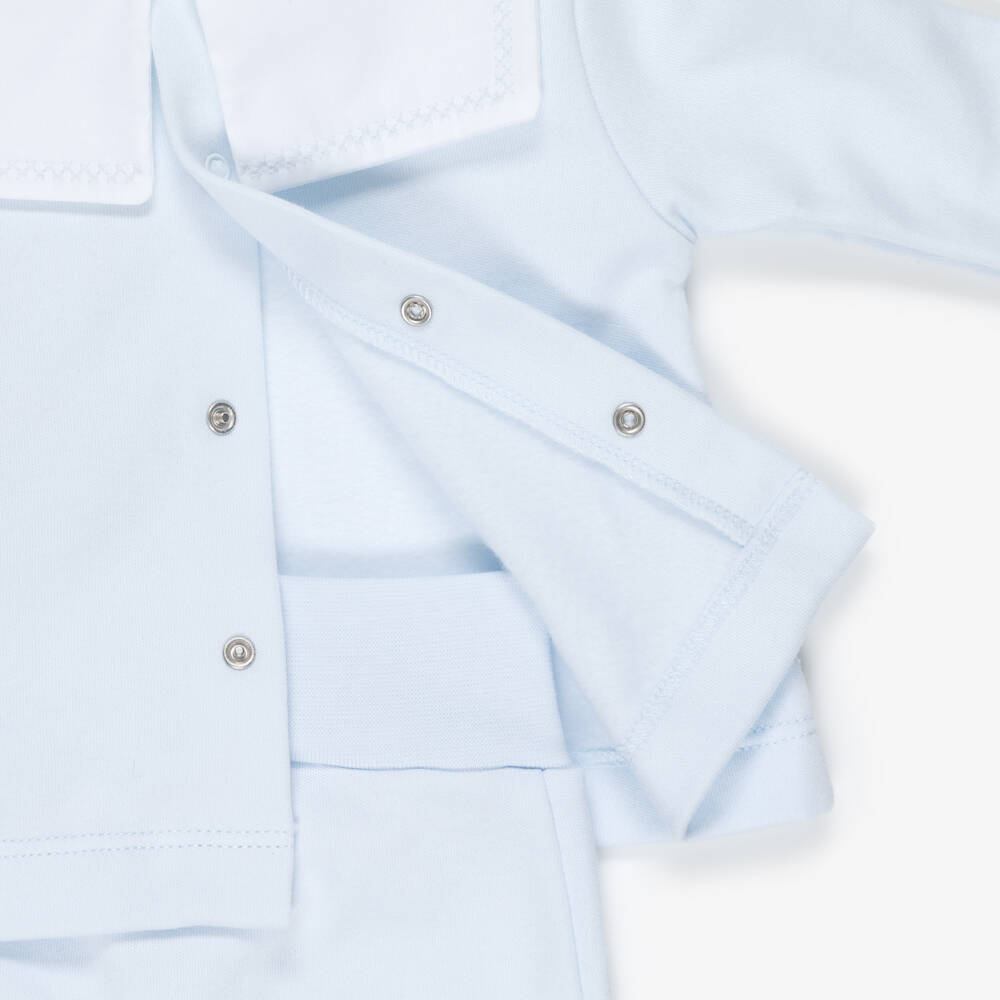 Laranjinha-Boys 2 Piece Babygrow in Pale Blue Jersey | Childrensalon