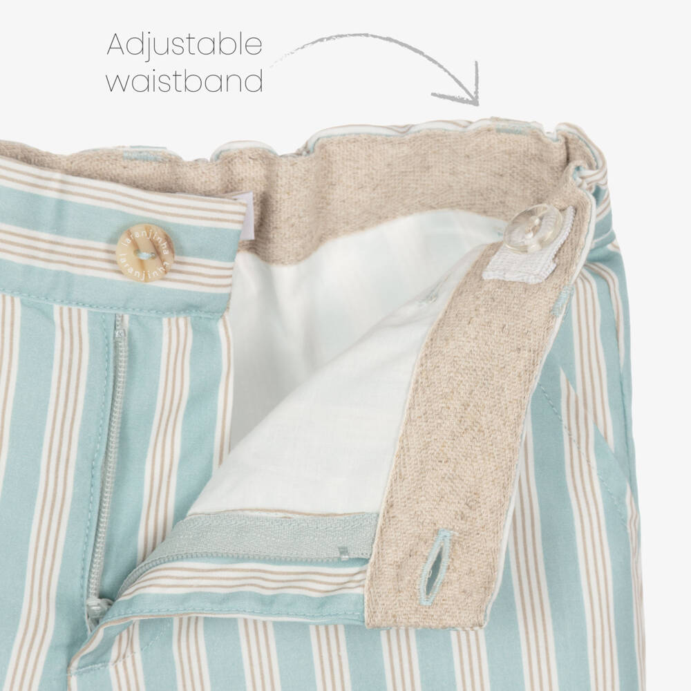 Laranjinha-Boys Aqua Blue Striped Cotton Shorts | Childrensalon