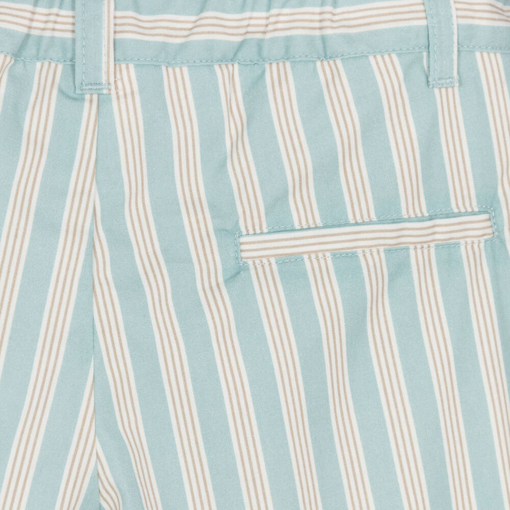 Laranjinha-Boys Aqua Blue Striped Cotton Shorts | Childrensalon