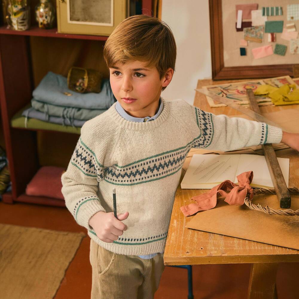 Laranjinha-Boys Beige Corduroy Drawstring Trousers | Childrensalon