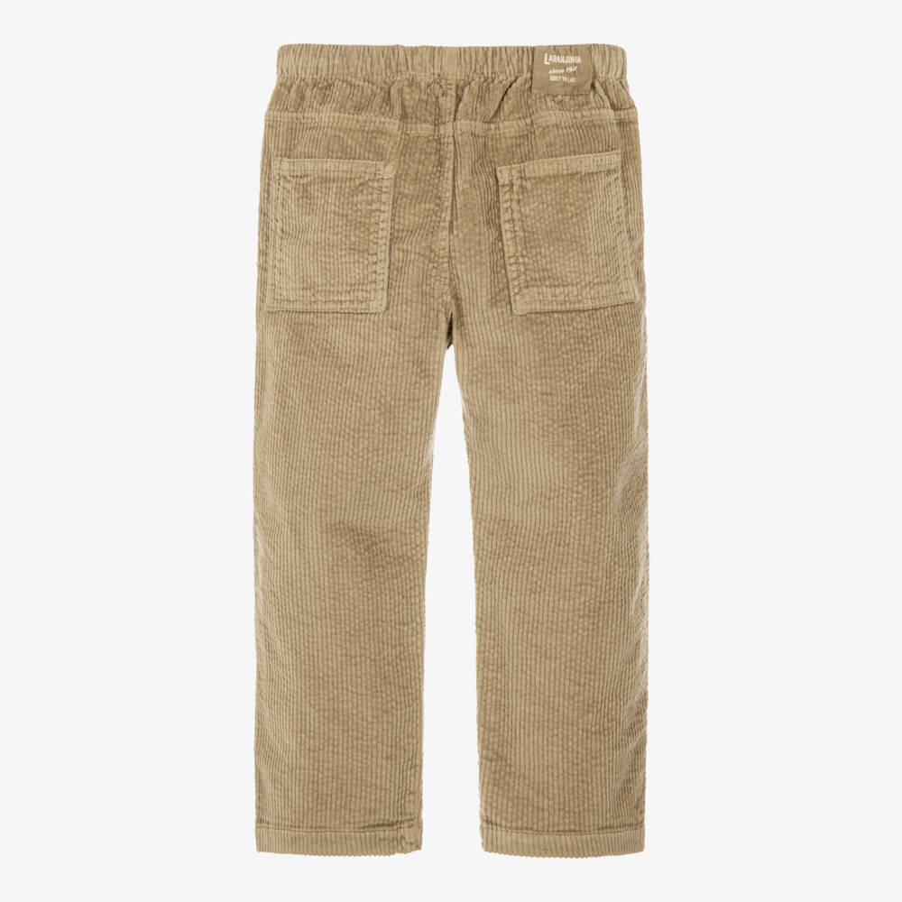 Laranjinha-Boys Beige Corduroy Drawstring Trousers | Childrensalon