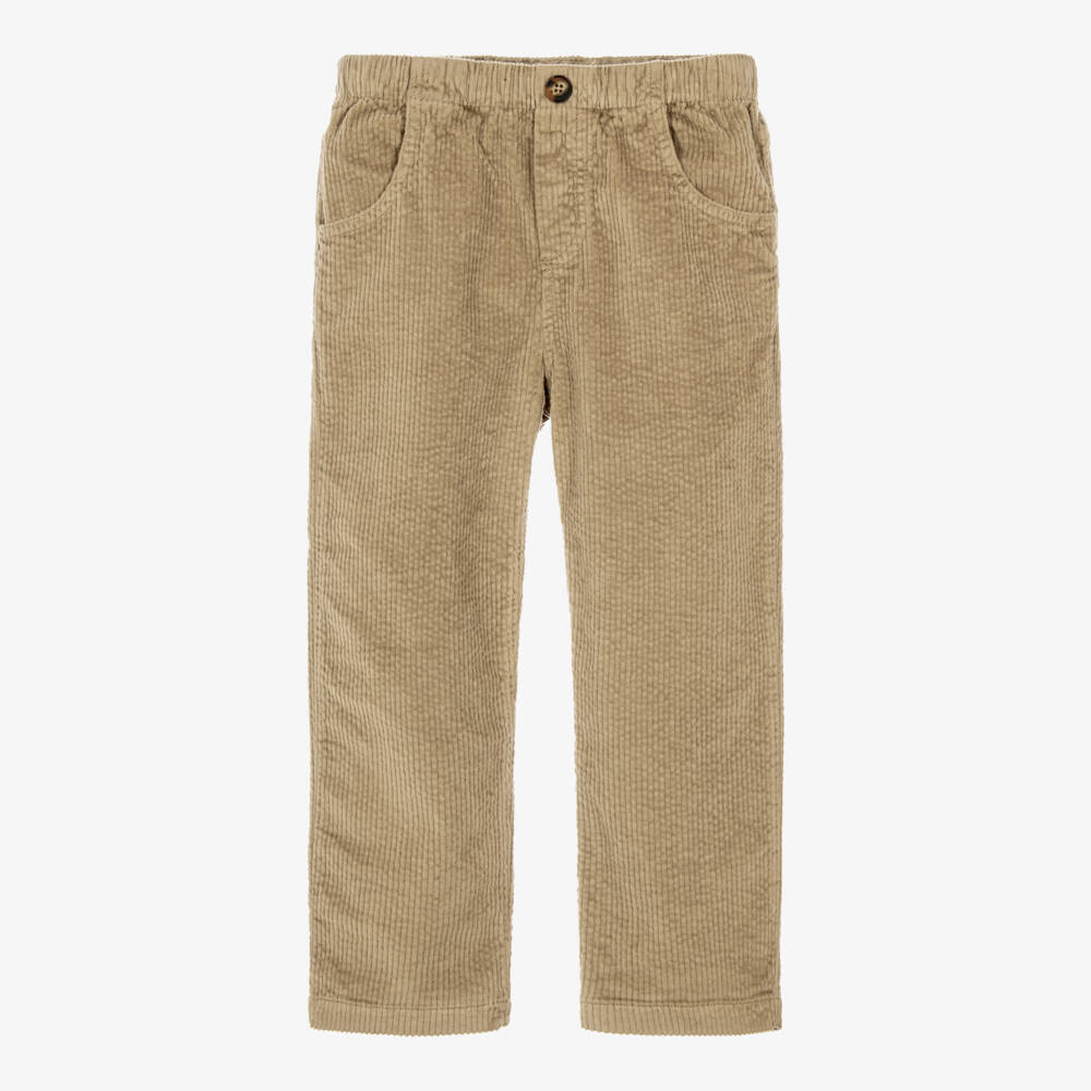 Laranjinha-Boys Beige Corduroy Drawstring Trousers  | Childrensalon