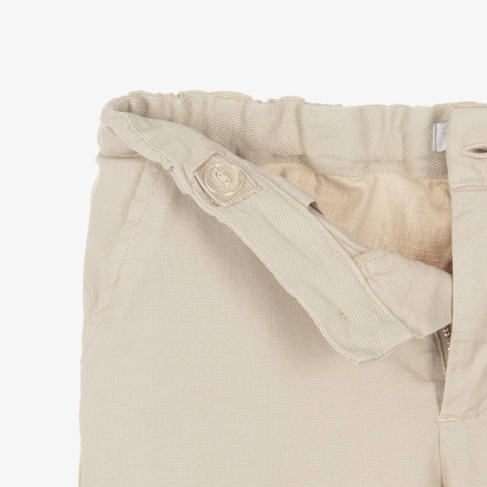 Laranjinha-Boys Beige Cotton & Linen Shorts | Childrensalon