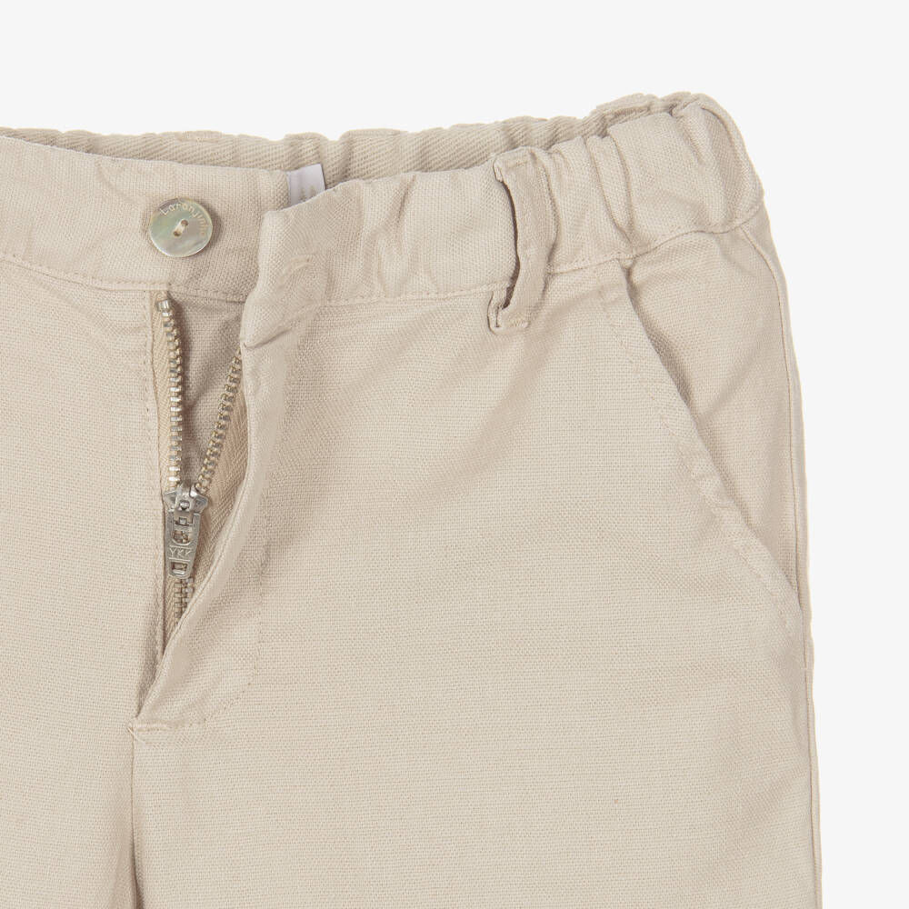 Laranjinha-Boys Beige Cotton & Linen Shorts | Childrensalon