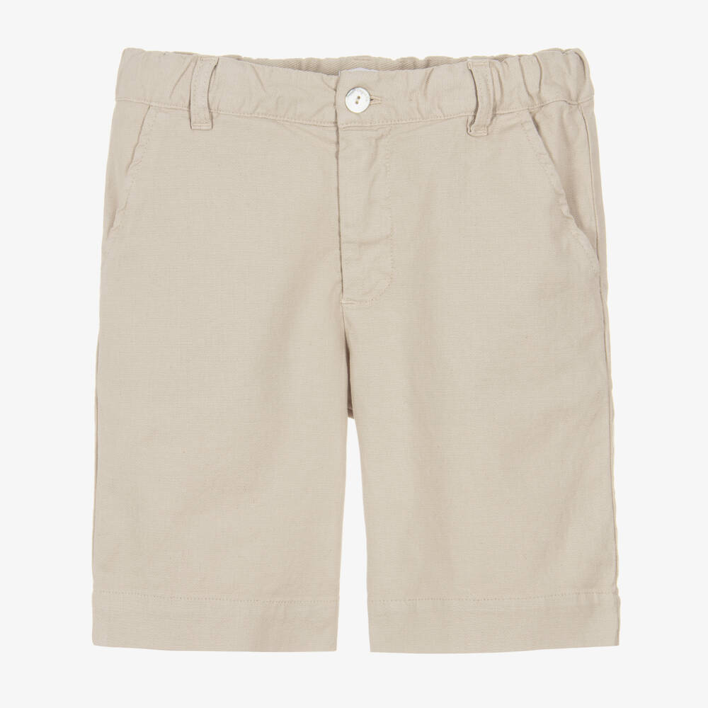 Laranjinha-Boys Beige Cotton & Linen Shorts | Childrensalon