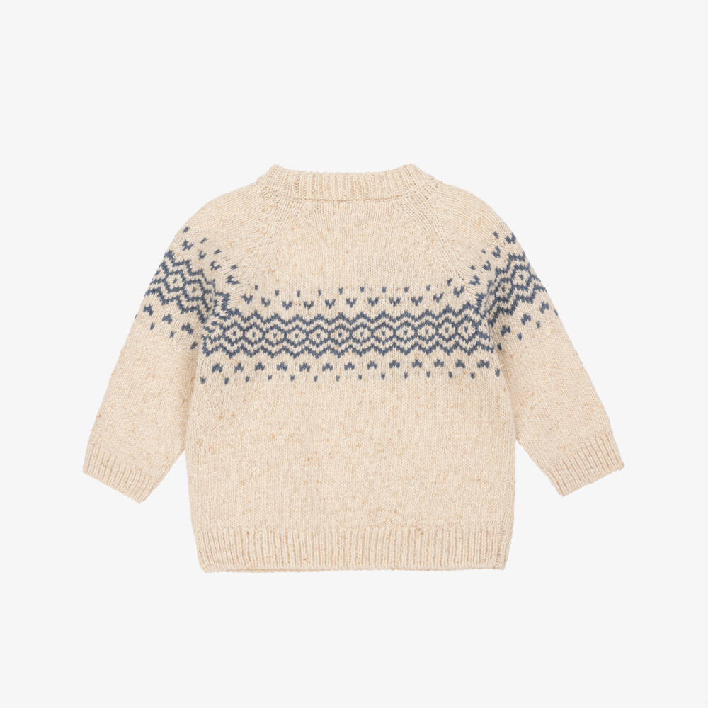 Laranjinha-بلوفر صوف بنقشة فير آيل لون بيج مارل للأولاد | Childrensalon