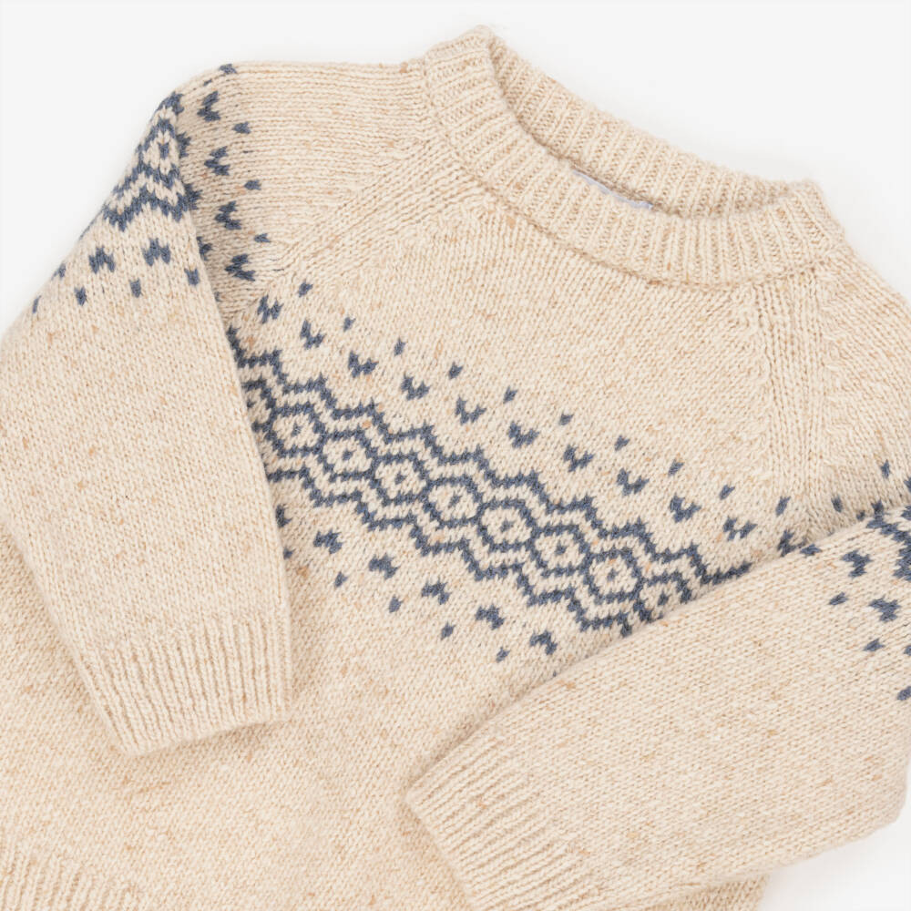 Laranjinha-بلوفر صوف بنقشة فير آيل لون بيج مارل للأولاد | Childrensalon