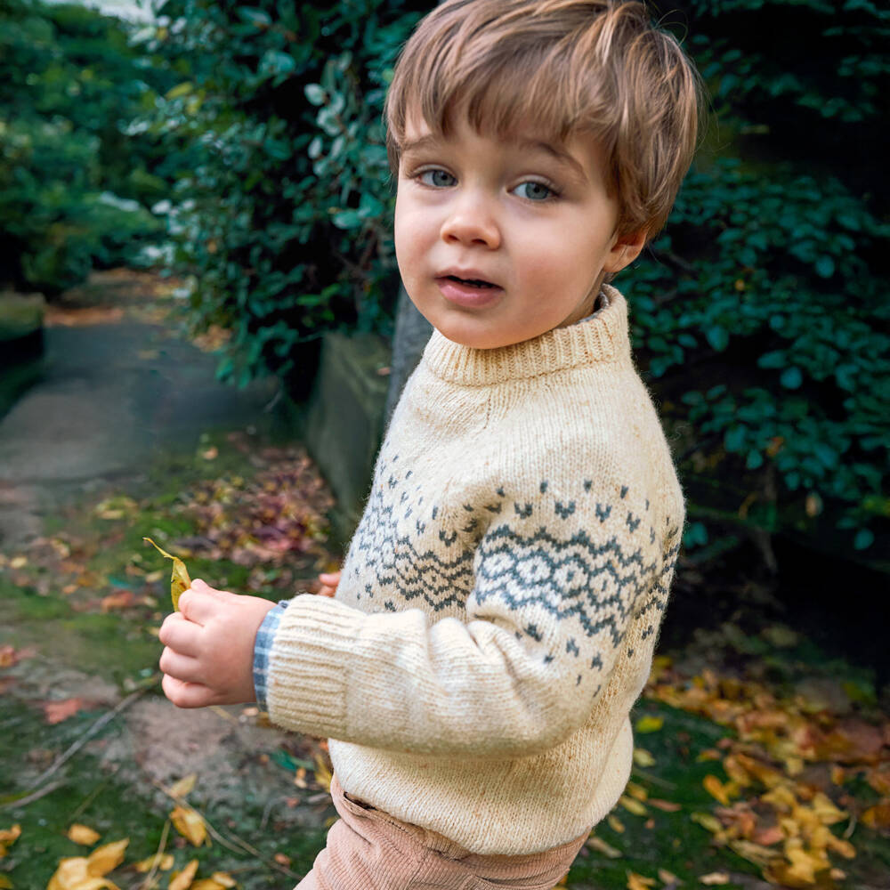 Laranjinha-بلوفر صوف بنقشة فير آيل لون بيج مارل للأولاد | Childrensalon