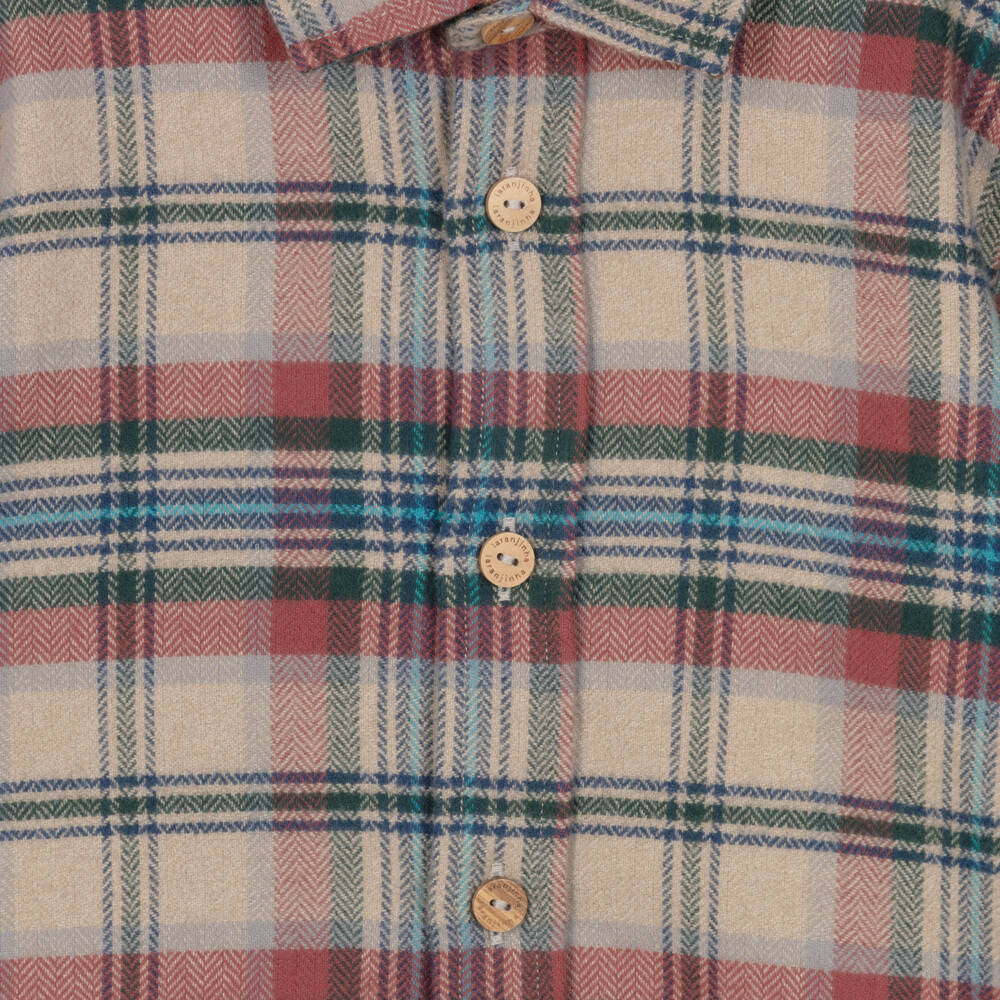 Laranjinha-Boys Beige & Red Check Brushed Cotton Shirt | Childrensalon