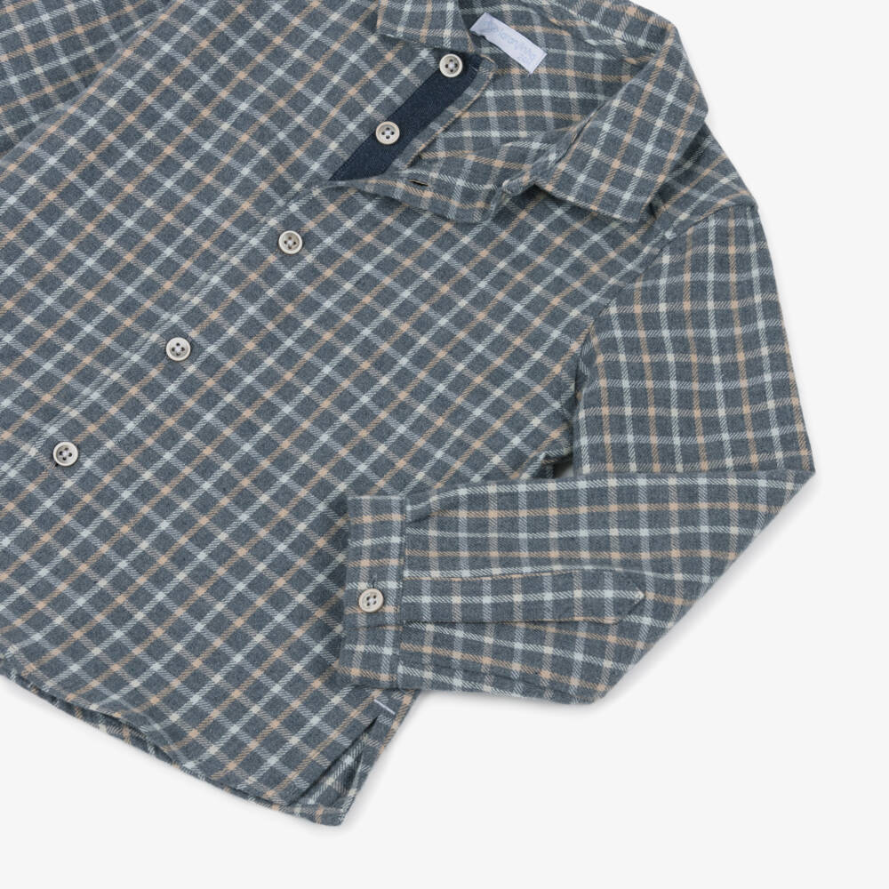 Laranjinha-قميص قطن مصقول كاروهات لون أزرق للأولاد | Childrensalon