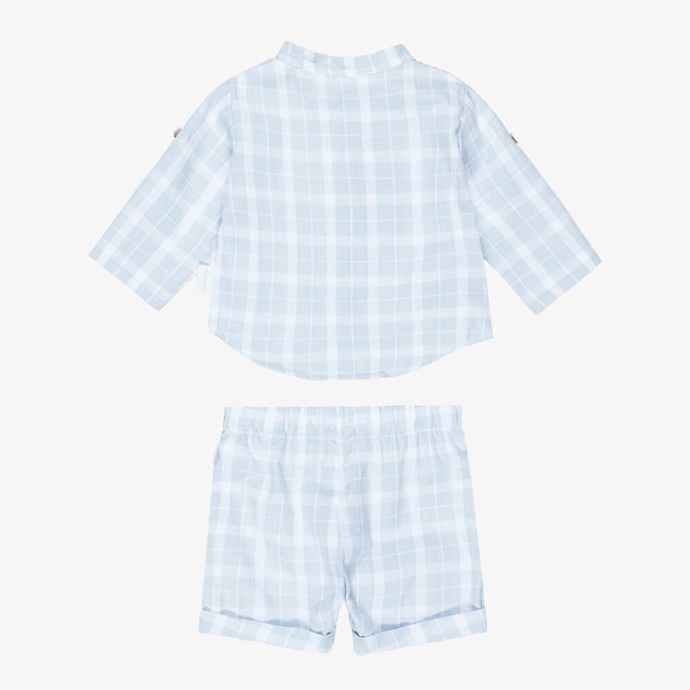 Laranjinha-Boys Blue Check Cotton Shorts Set | Childrensalon