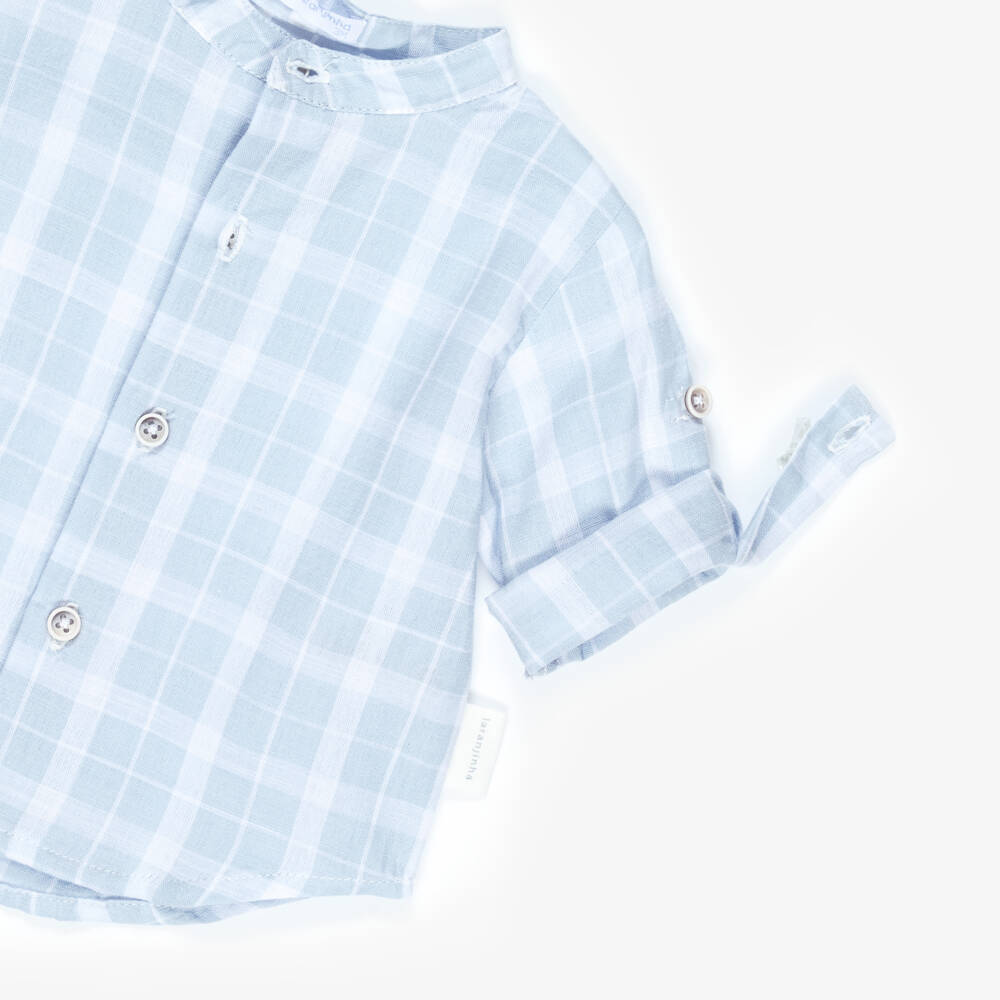 Laranjinha-Boys Blue Check Cotton Shorts Set | Childrensalon