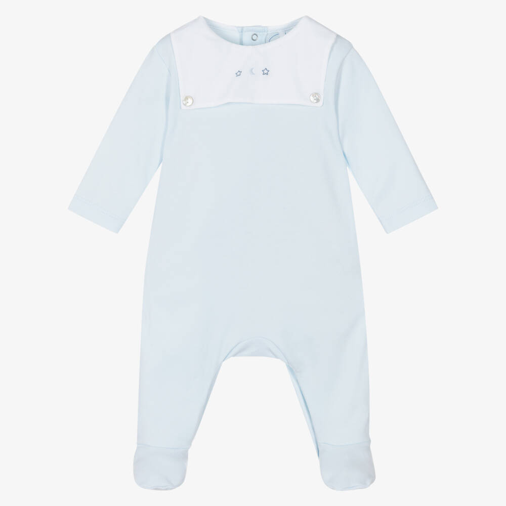 Laranjinha-Boys Blue Cotton Jersey Stars & Moon Bib Babygrow | Childrensalon