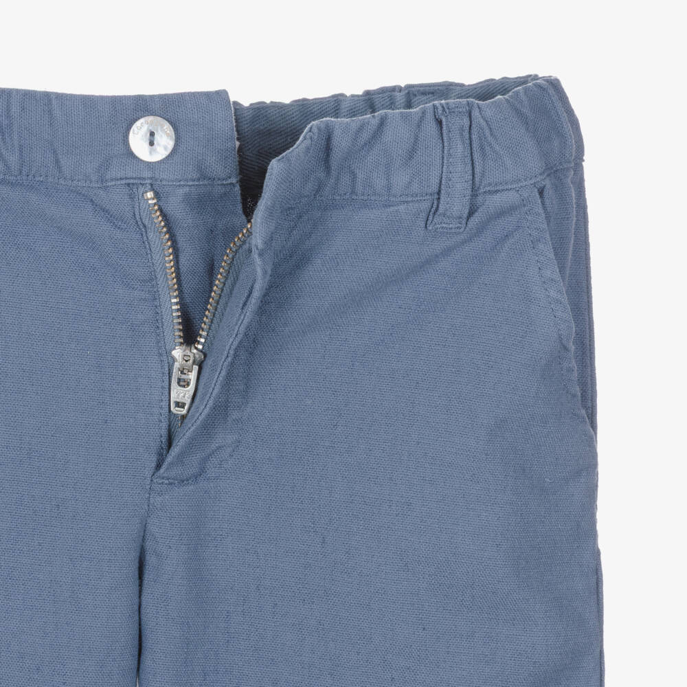 Laranjinha-Boys Blue Cotton & Linen Shorts | Childrensalon