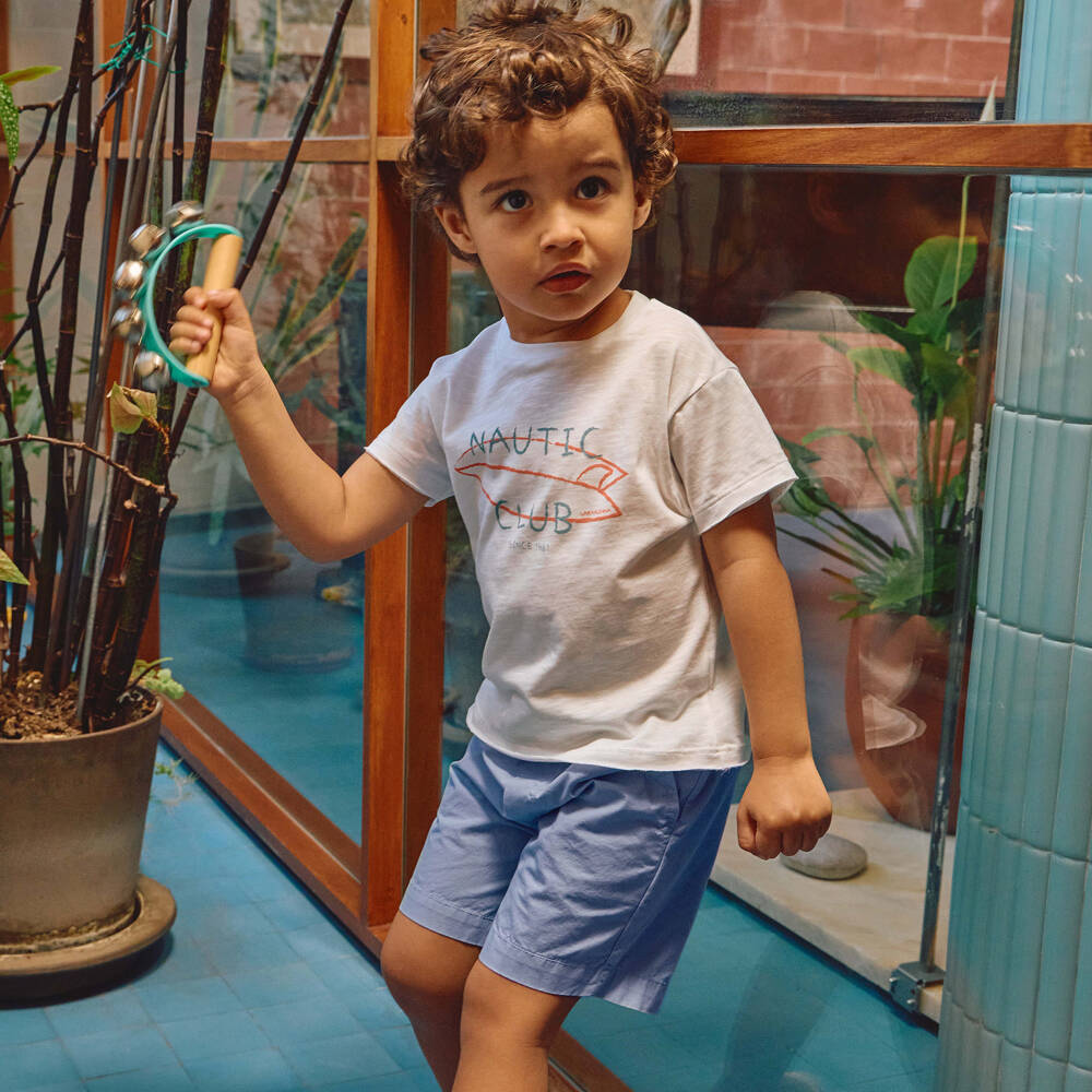 Laranjinha-Boys Blue Cotton & Linen Shorts | Childrensalon
