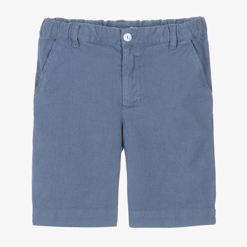 Laranjinha-Boys Blue Cotton & Linen Shorts | Childrensalon