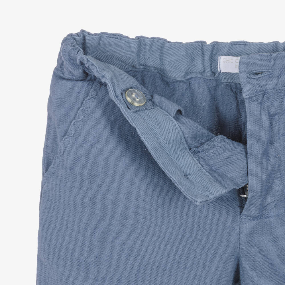 Laranjinha-Boys Blue Cotton & Linen Shorts | Childrensalon