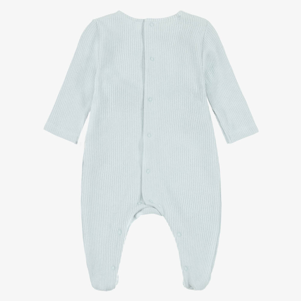 Laranjinha-Boys Blue Ribbed Cotton Knit Babygrow | Childrensalon