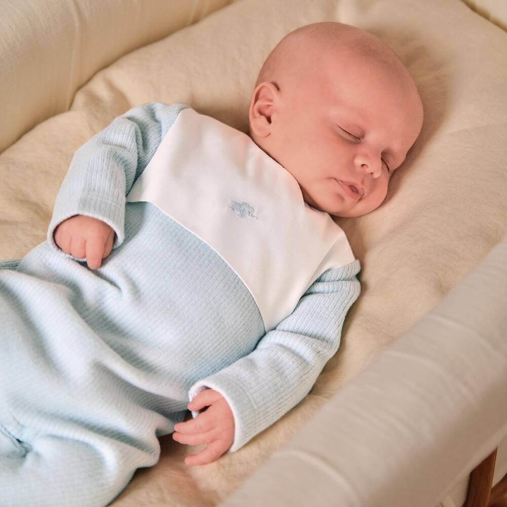 Laranjinha-Boys Blue Ribbed Cotton Knit Babygrow | Childrensalon