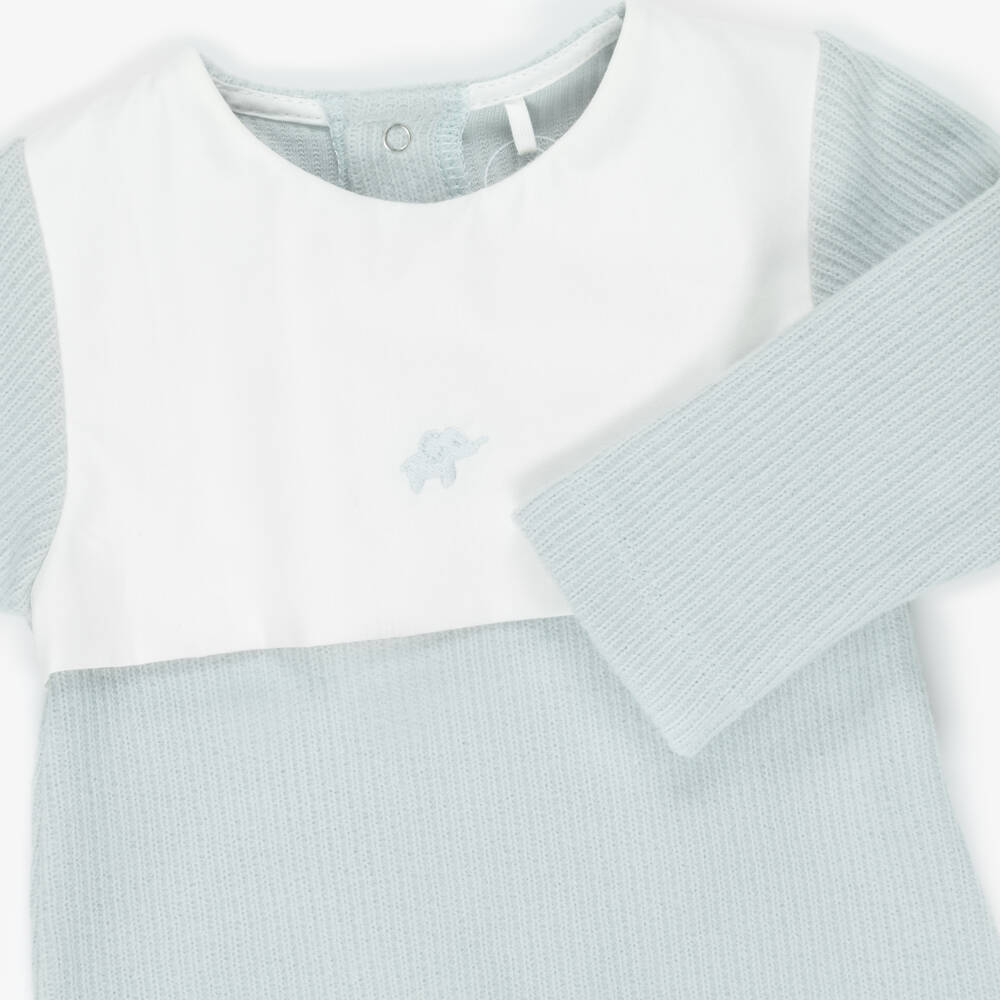 Laranjinha-Boys Blue Ribbed Cotton Knit Babygrow | Childrensalon