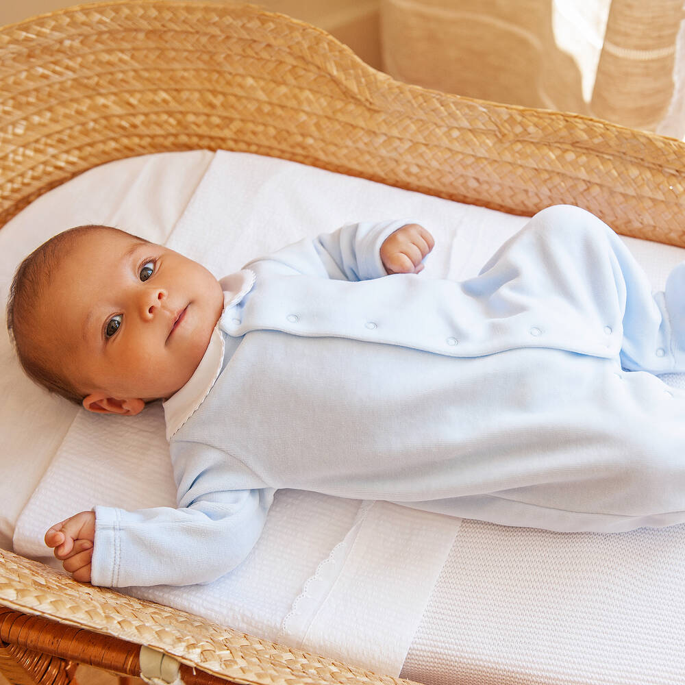 Laranjinha-Boys Blue Velour Babygrow | Childrensalon