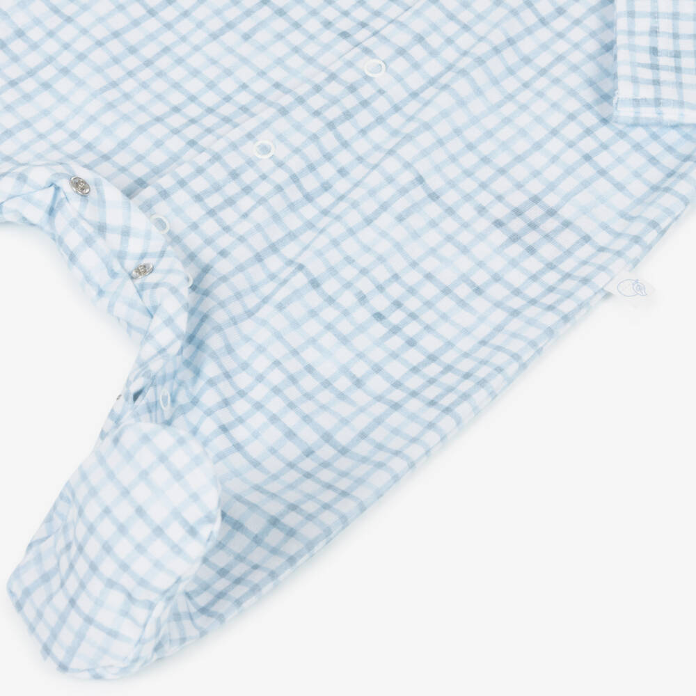Laranjinha-Boys Blue & White Check Cotton Jersey Babygrow | Childrensalon