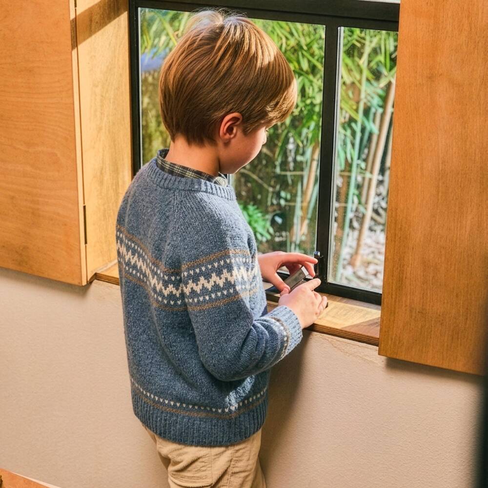 Laranjinha-Boys Blue Wool Knit Fair Isle Sweater | Childrensalon