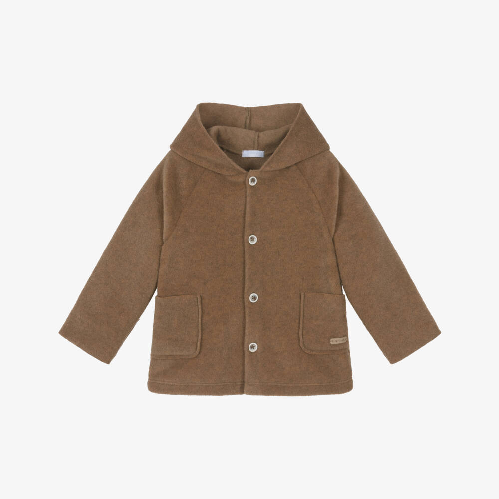 Laranjinha-Boys Brown Brushed Fleece Hooded Jacket | Childrensalon