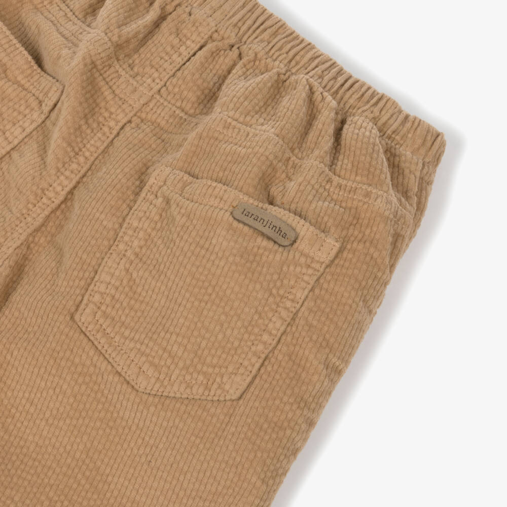 Laranjinha-Boys Dark Beige Cotton Corduroy Trousers | Childrensalon