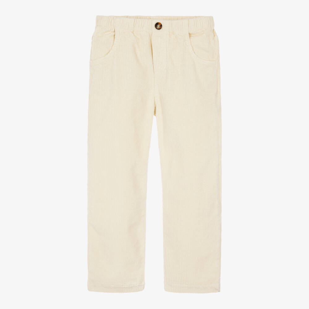 Laranjinha-Boys Ivory Corduroy Drawstring Trousers  | Childrensalon