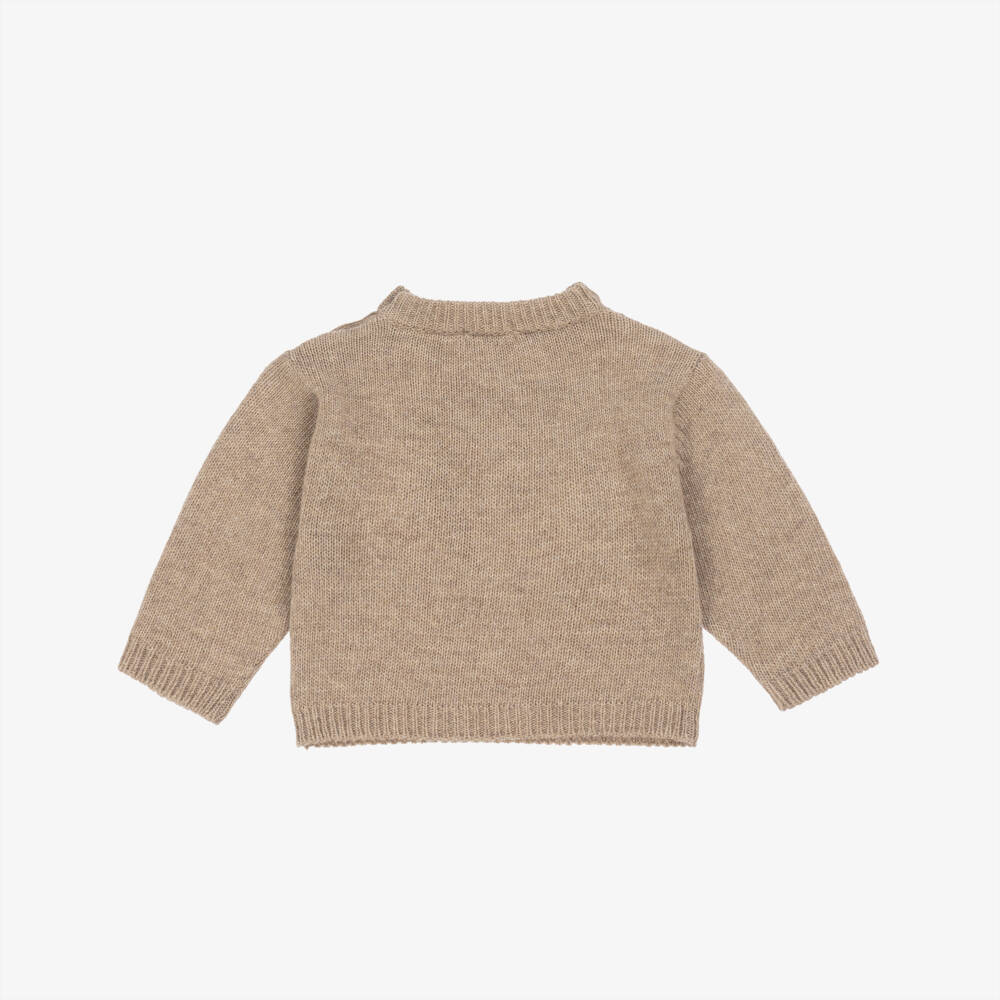 Laranjinha-Boys Knitted Beige Wool & Cashmere Jumper with Fox Intarsia | Childrensalon