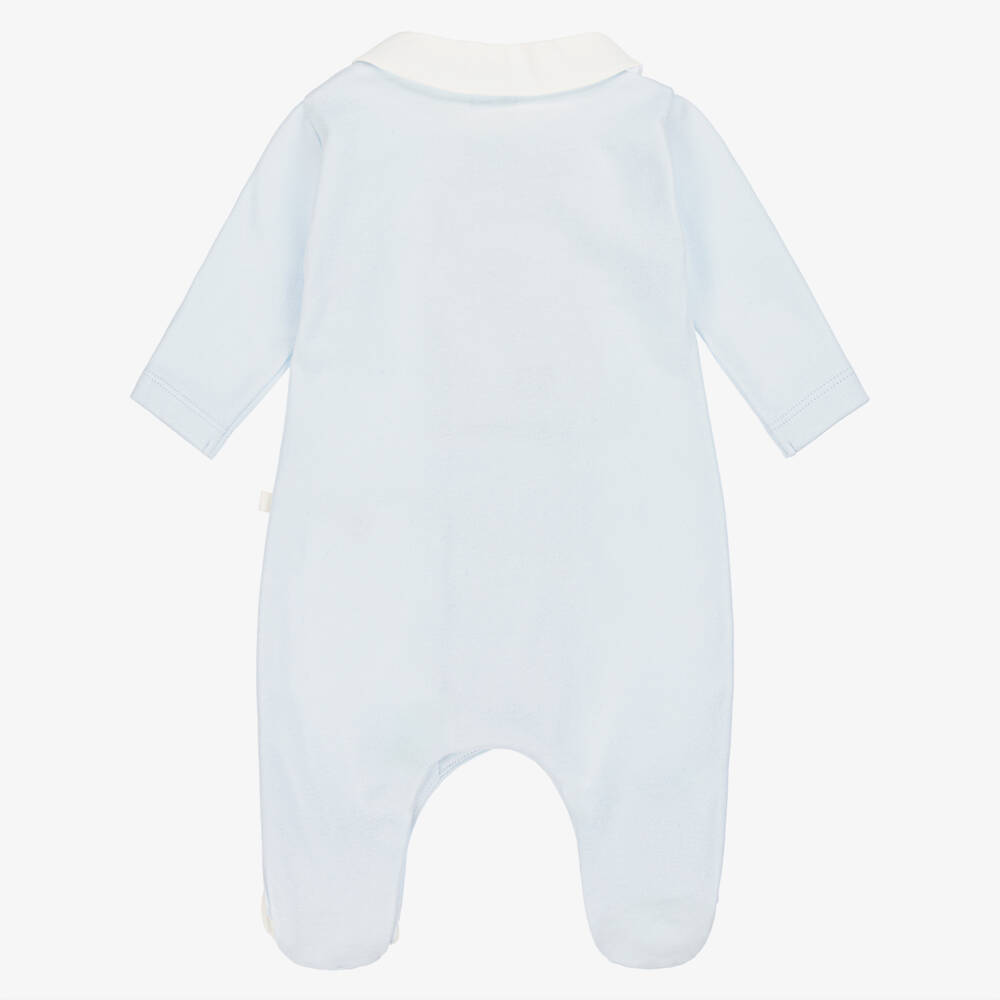 Laranjinha-Boys Light Blue Cotton Babygrow with White Collar | Childrensalon