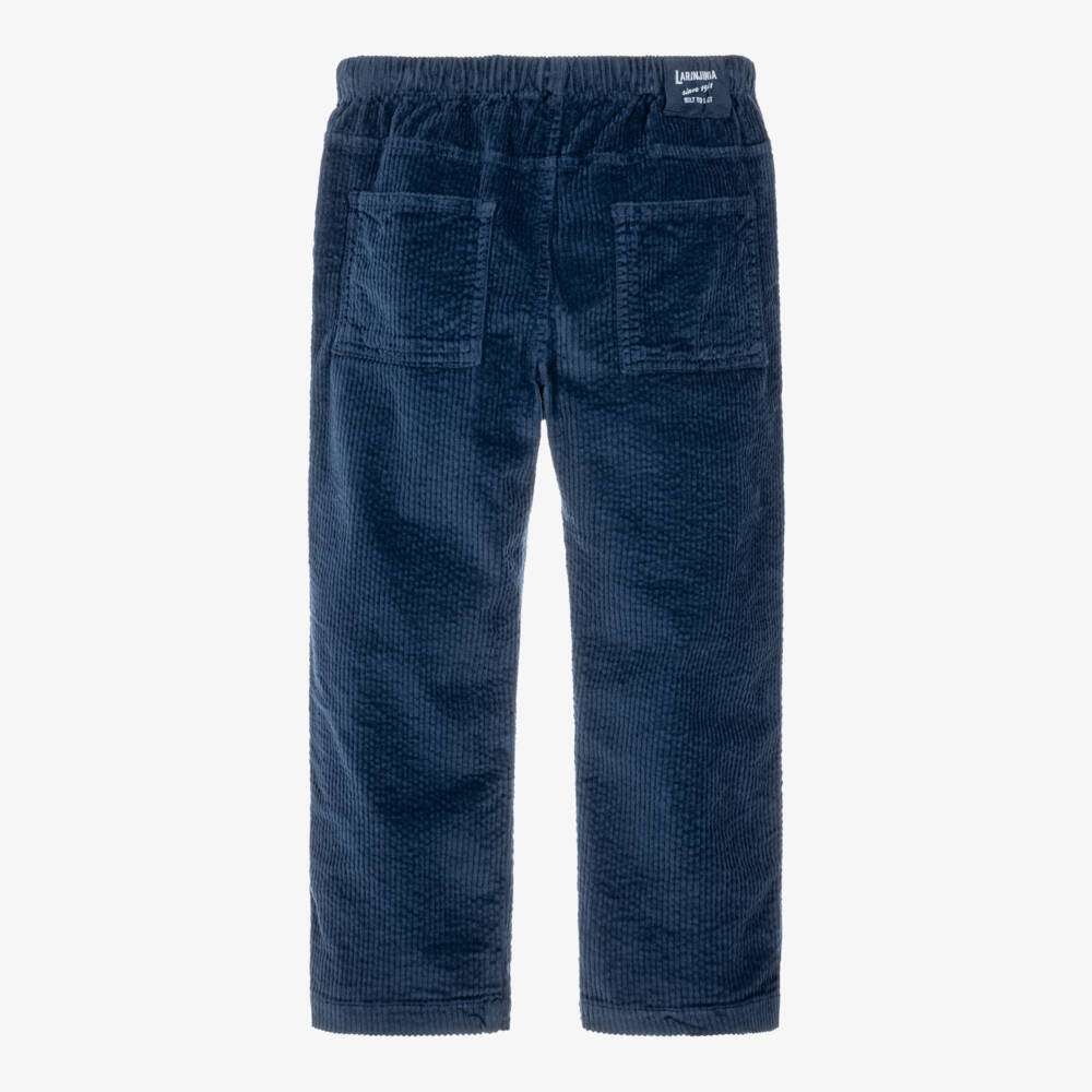 Laranjinha-Boys Navy Blue Corduroy Drawstring Trousers | Childrensalon