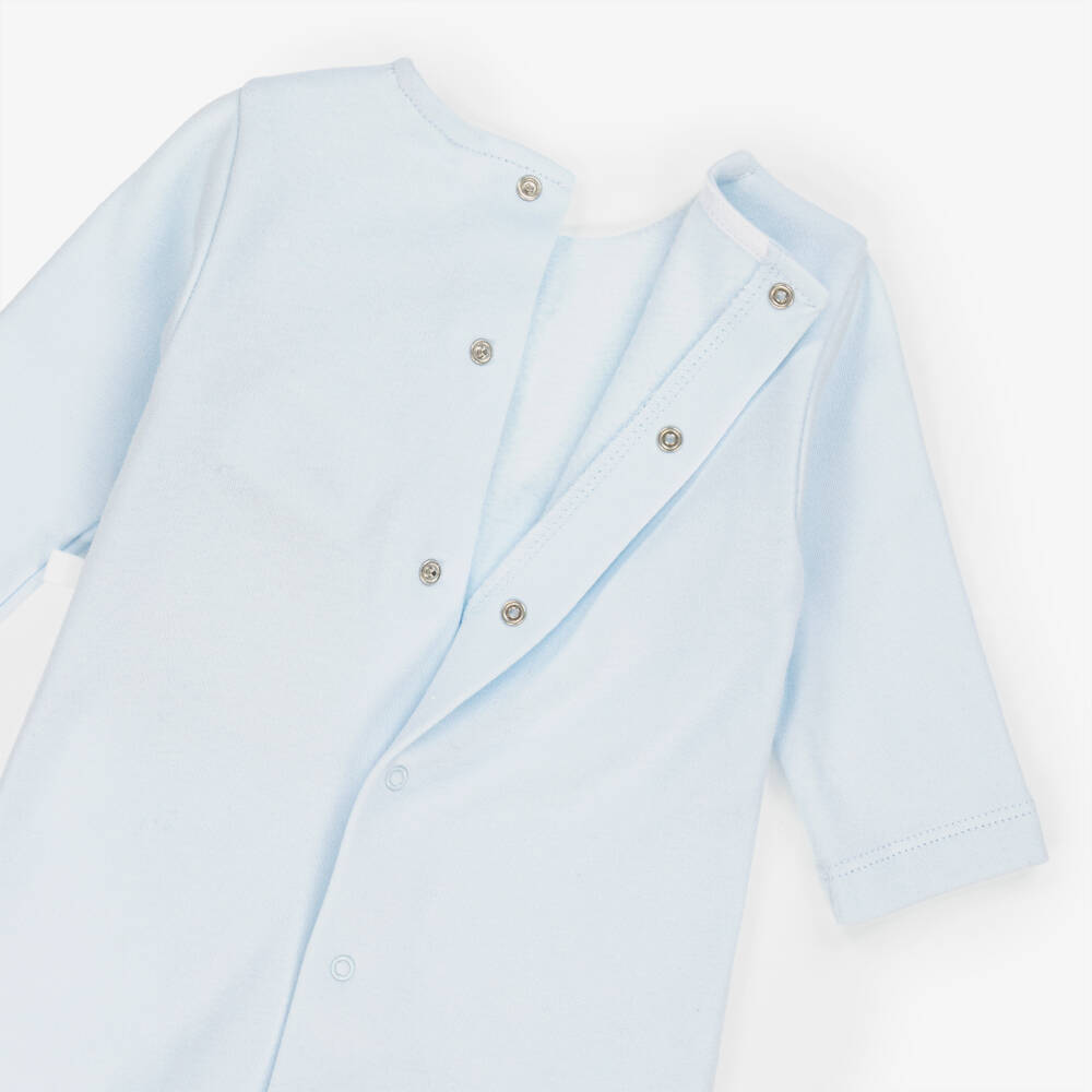 Laranjinha-Boys Pale Blue Cotton Babygrow with Bib Collar | Childrensalon
