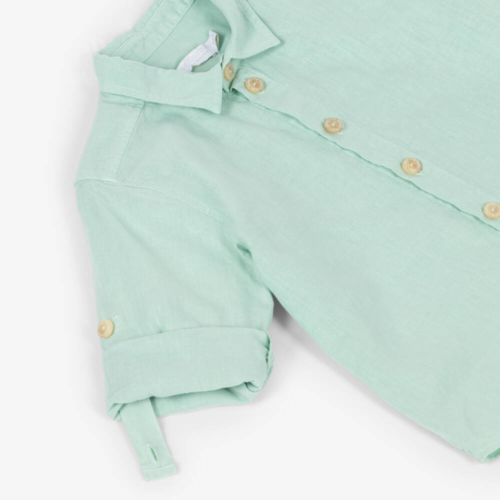 Laranjinha-Boys Pastel Green Linen & Cotton Shirt | Childrensalon