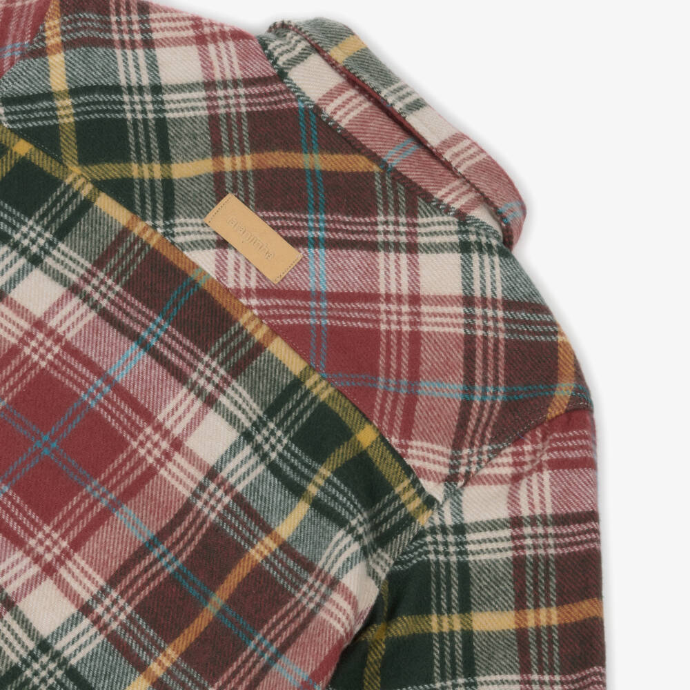 Laranjinha-Boys Red & Green Check Cotton Flannel Shirt | Childrensalon