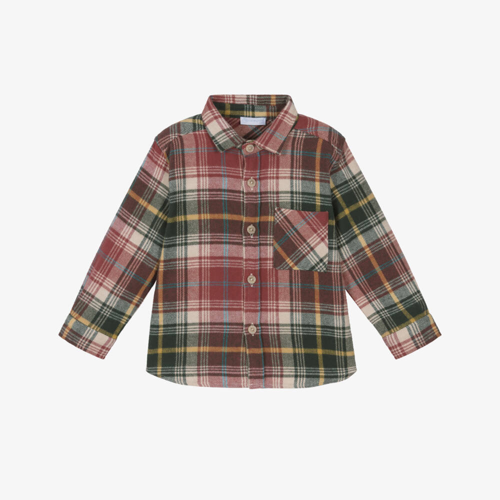 Laranjinha-Boys Red & Green Check Cotton Flannel Shirt | Childrensalon
