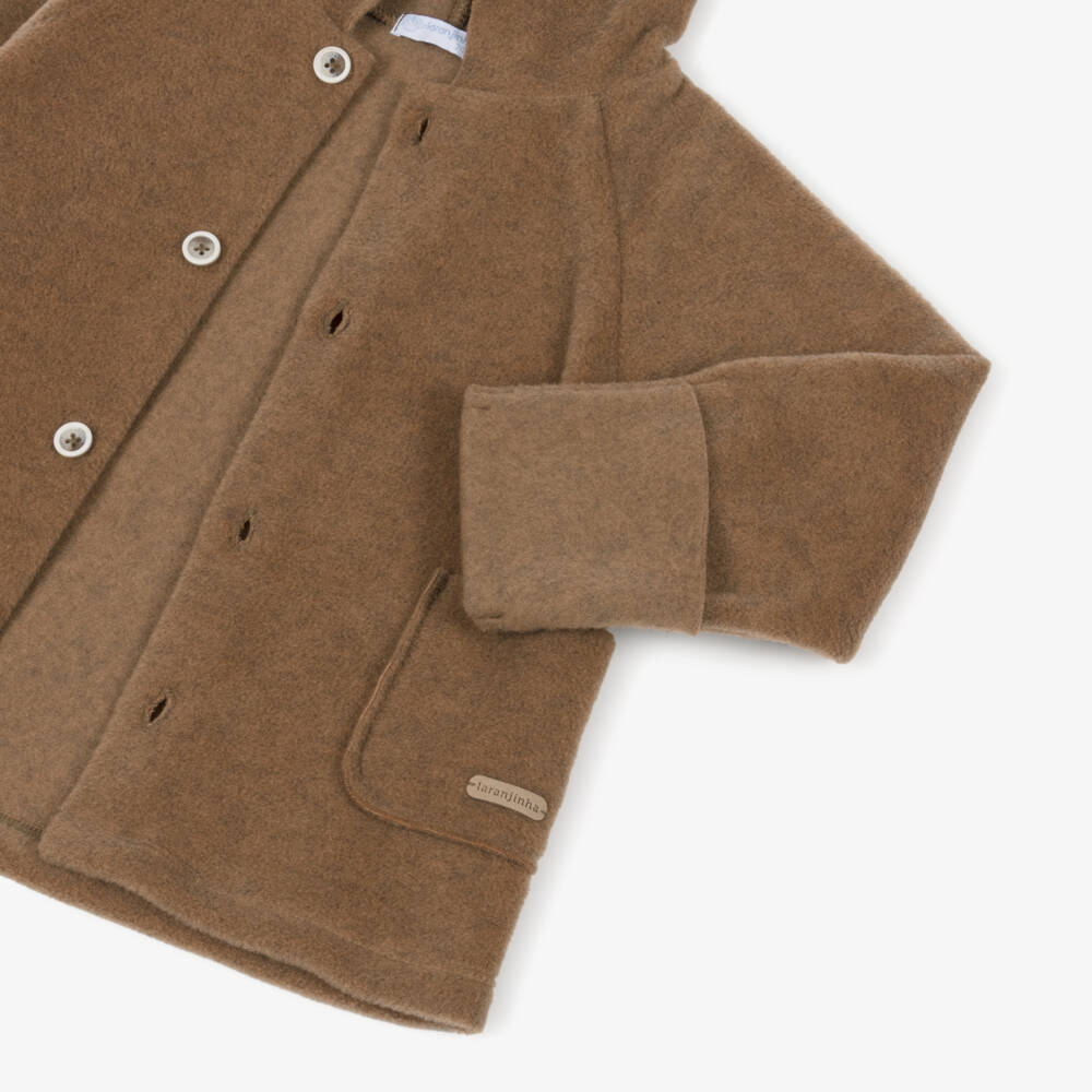 Laranjinha-Boys Tan Brown Brushed Fleece Hooded Jacket | Childrensalon