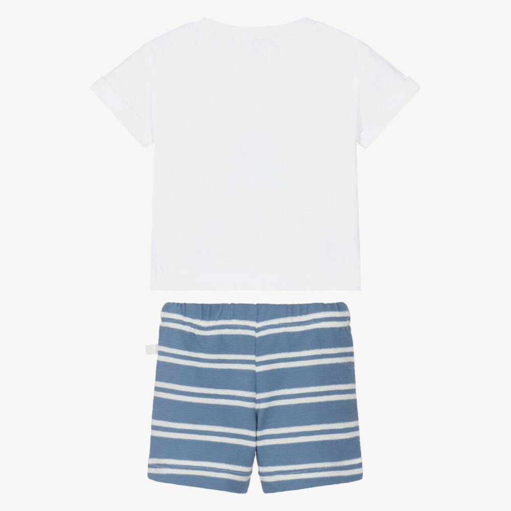 Laranjinha-طقم شورت قطن لون أبيض وأزرق للأولاد | Childrensalon