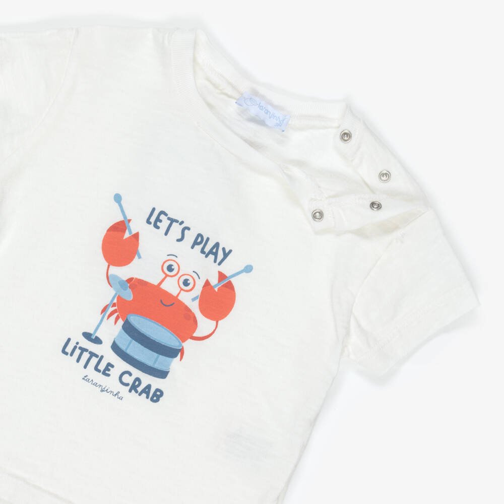 Laranjinha-Boys White & Blue Cotton Trouser Set | Childrensalon