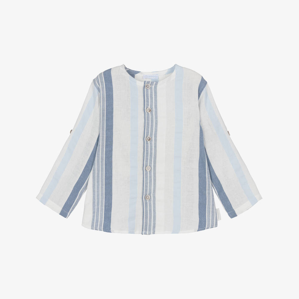 Laranjinha-Рубашка без воротника в бело-синюю полоску для мальчиков | Childrensalon