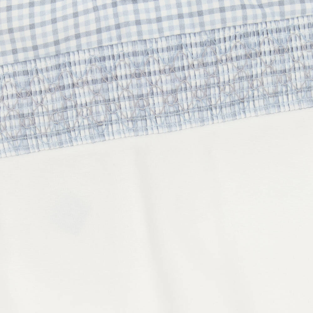 Laranjinha-Boys White & Blue Velour Babygrow with Smocking | Childrensalon