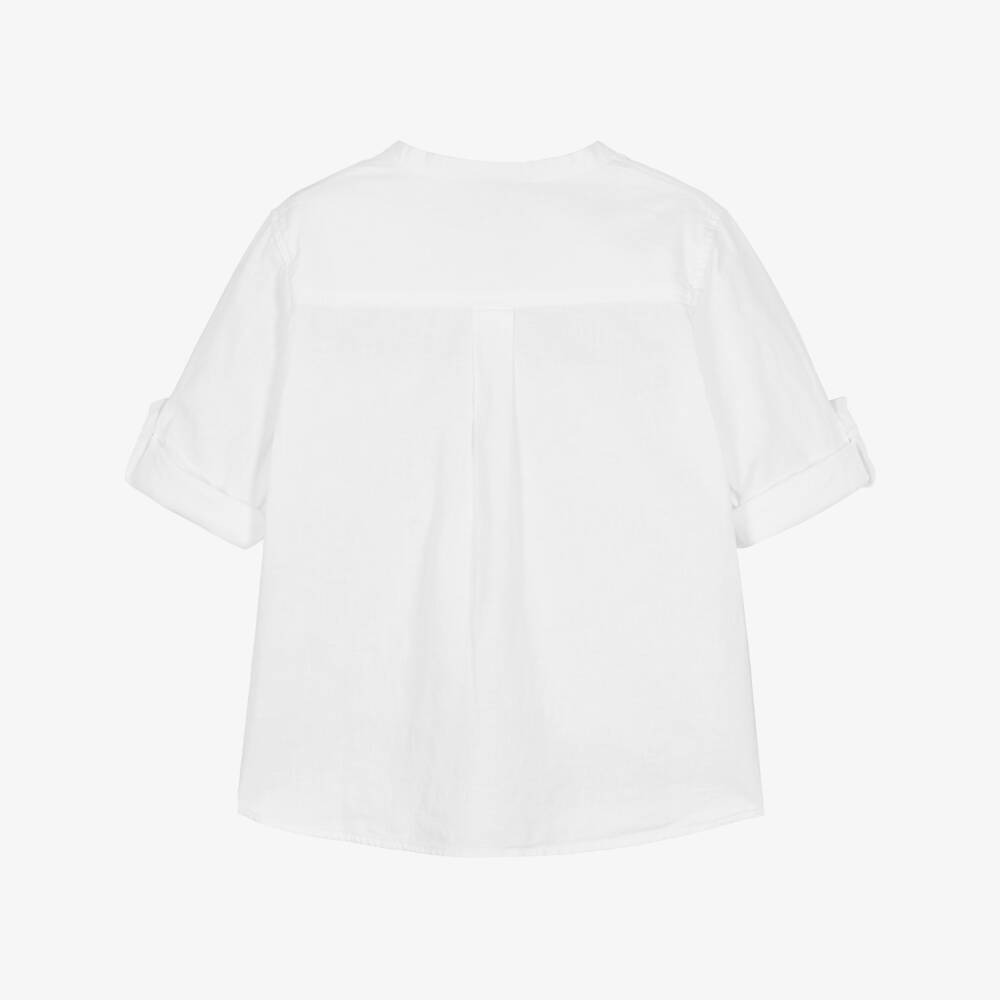 Laranjinha-Boys White Collarless Linen Blend Shirt | Childrensalon