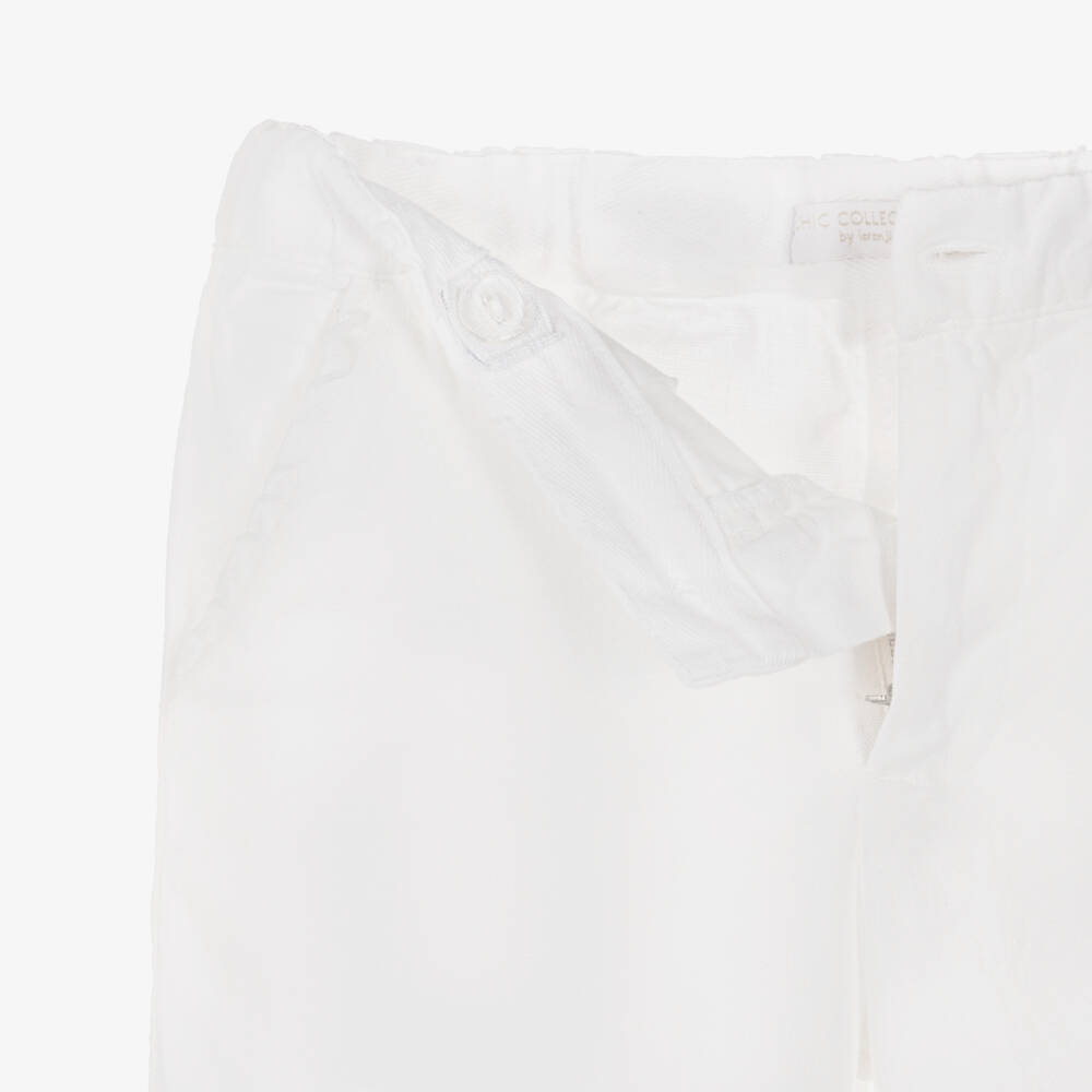 Laranjinha-Boys White Cotton & Linen Shorts | Childrensalon