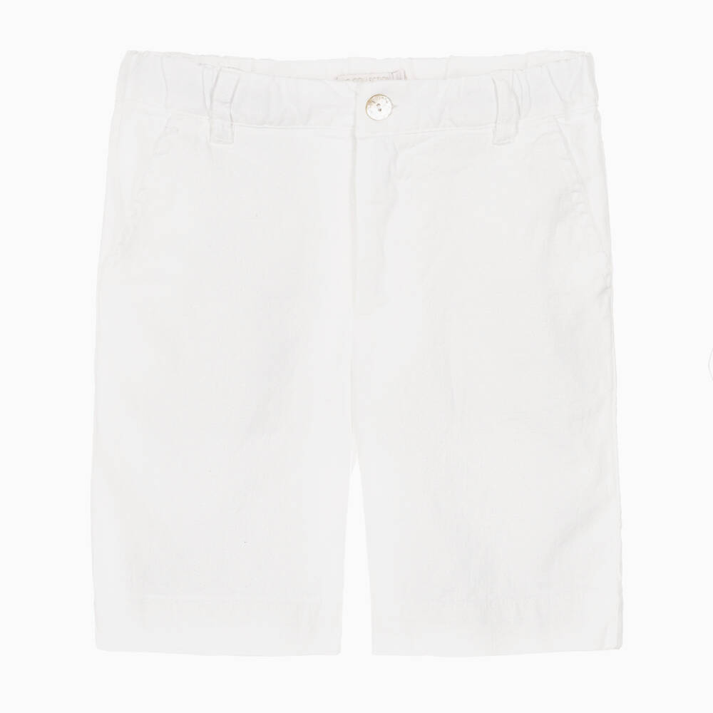 Laranjinha-Boys White Cotton & Linen Shorts | Childrensalon