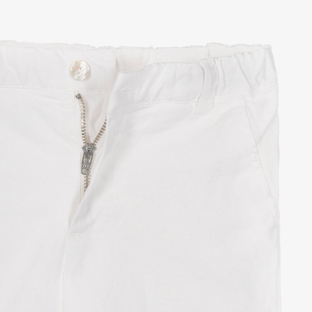 Laranjinha-Boys White Cotton & Linen Shorts | Childrensalon