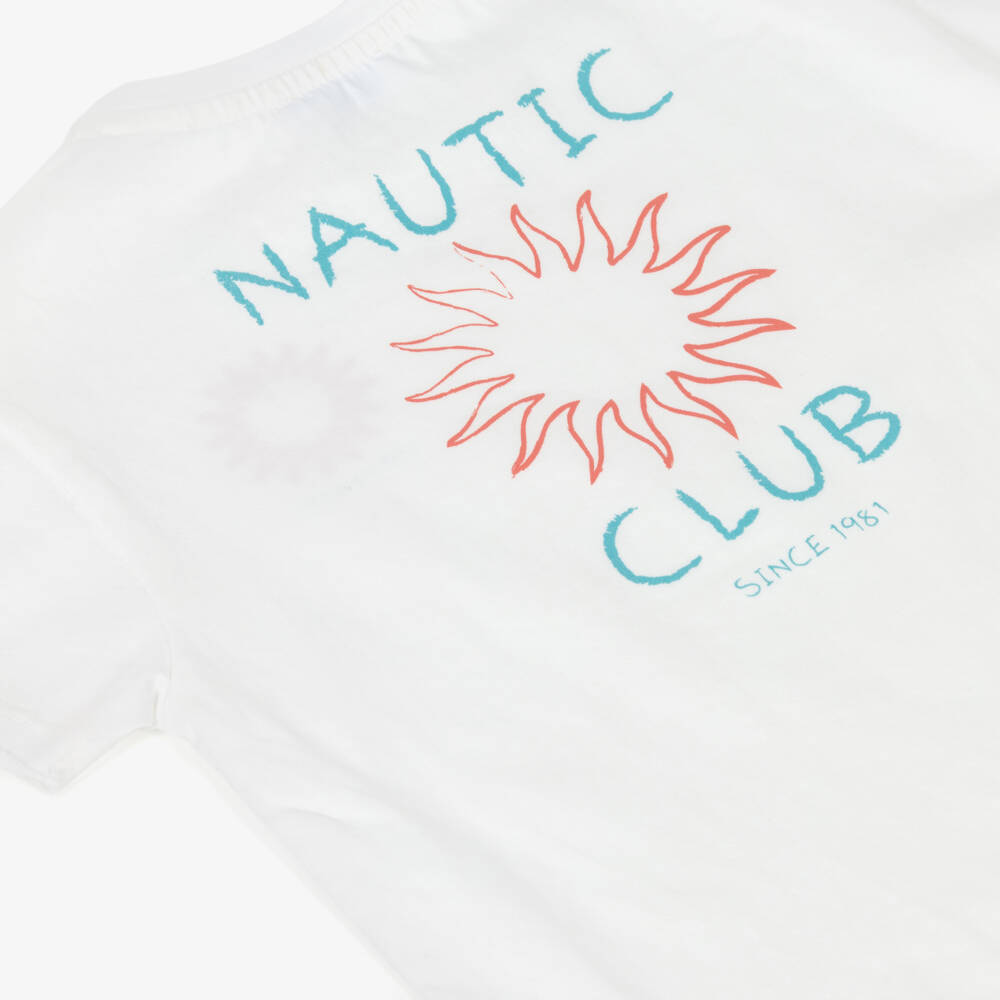 Laranjinha-Boys White Cotton Nautic Club T-Shirt | Childrensalon