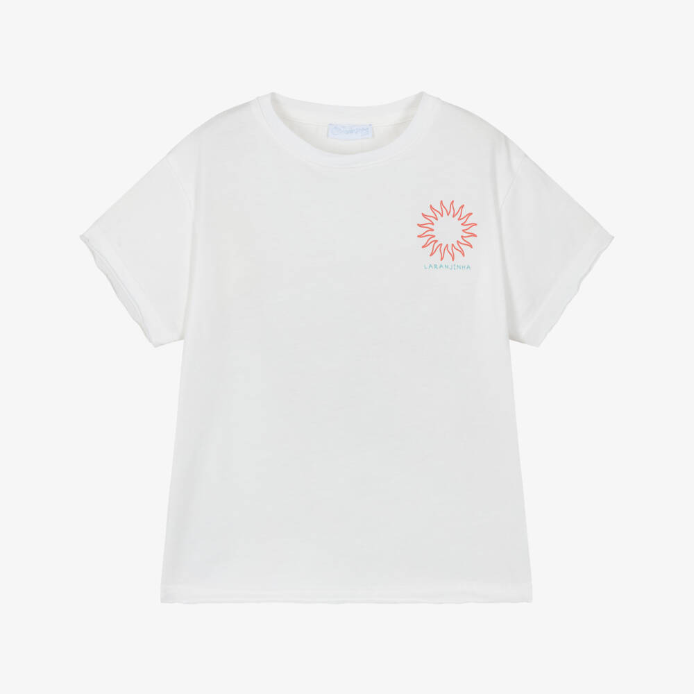 Laranjinha-Boys White Cotton Nautic Club T-Shirt | Childrensalon