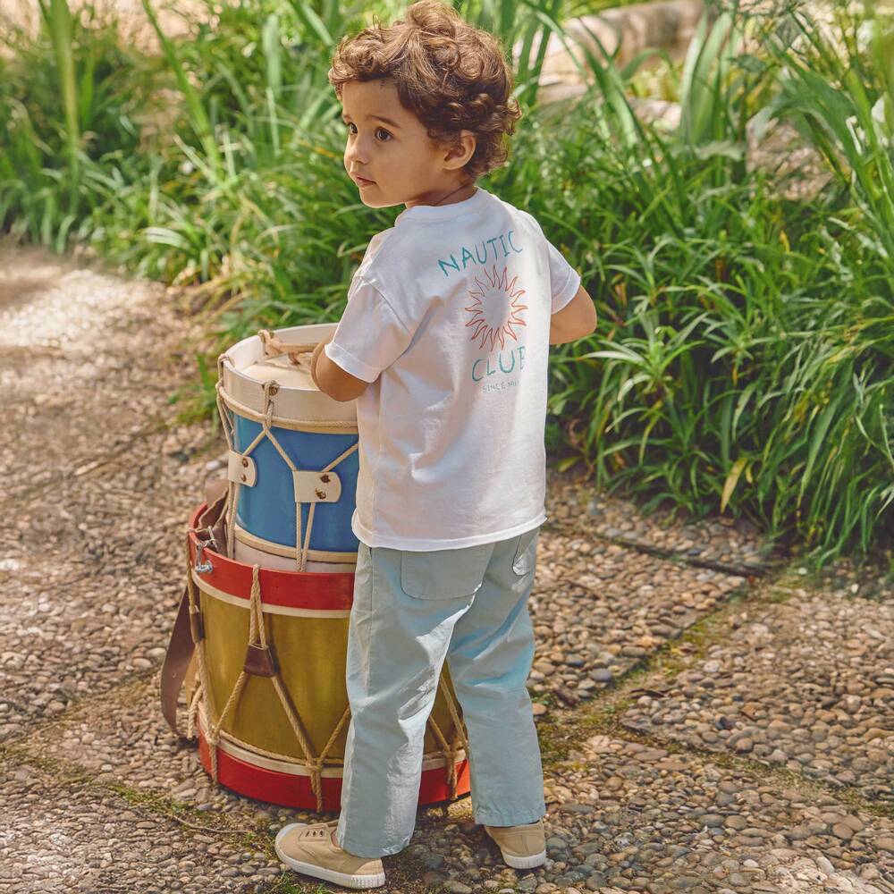 Laranjinha-Boys White Cotton Nautic Club T-Shirt | Childrensalon
